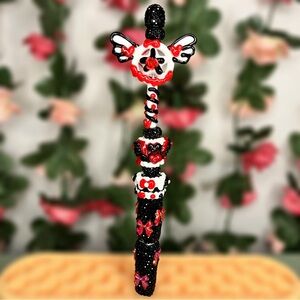 Black and Red Decorative Wand Rhinestone Handmade Extended Beaded Pen